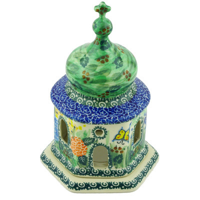 Polish Pottery Chapel Candle Holder 7&quot; Spring Garden UNIKAT