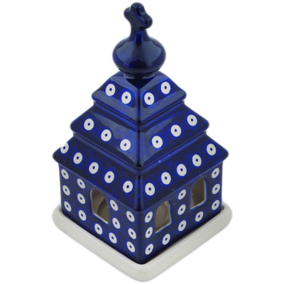 Polish Pottery Chapel Candle Holder 8&quot; Peacock Eyes