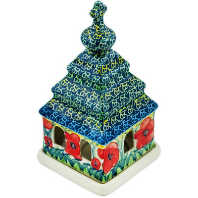 Polish Pottery Chapel Candle Holder 8&quot; Sunday Poppies UNIKAT