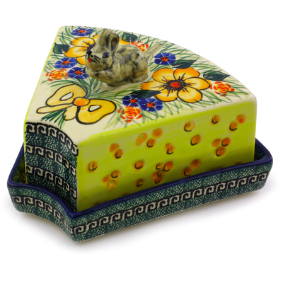 Polish Pottery Cheese Dish 8&quot; Yellow Flower UNIKAT