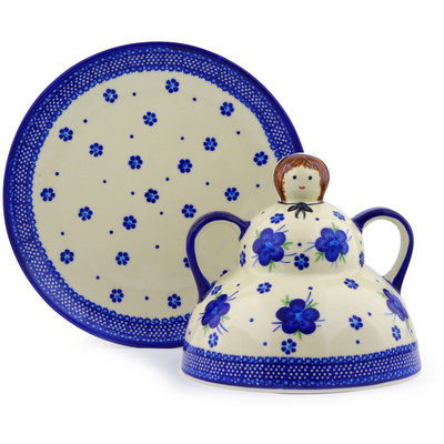 Polish Pottery Cheese Lady 10&quot; Bleu-belle Fleur