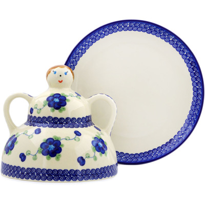 Polish Pottery Cheese Lady 10&quot; Blue Poppies