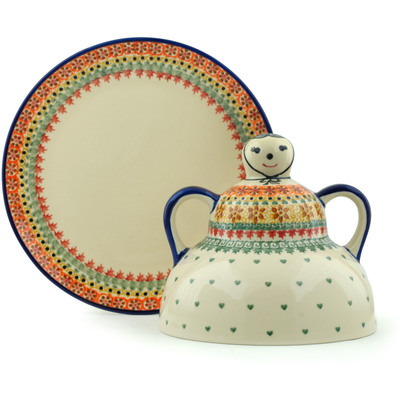 Polish Pottery Cheese Lady 10&quot; Fall Leaves