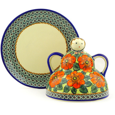 Polish Pottery Cheese Lady 10&quot; Fiery Poppies UNIKAT