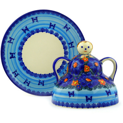 Polish Pottery Cheese Lady 10&quot; Midnight Garden
