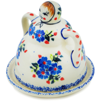 Polish Pottery Cheese Lady 4&quot; Blue Bunches UNIKAT