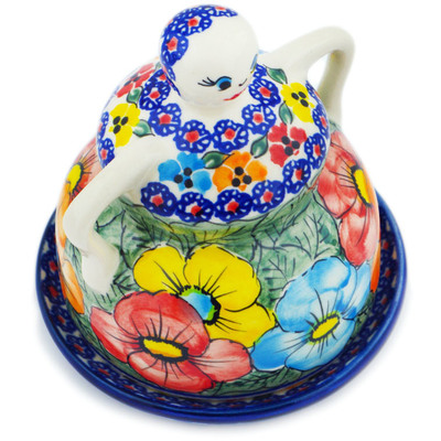 Polish Pottery Cheese Lady 4&quot; Bright Flower Bundle UNIKAT