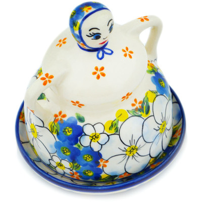 Polish Pottery Cheese Lady 4&quot; Floating Florals UNIKAT