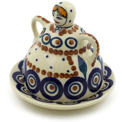 Polish Pottery Cheese Lady 4&quot; Peacock