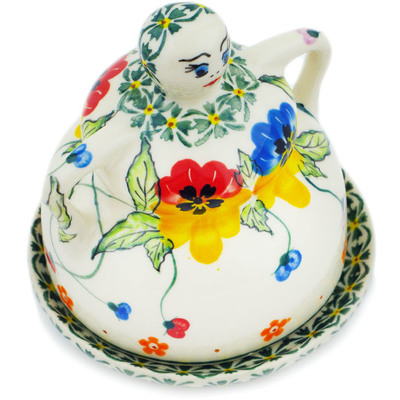 Polish Pottery Cheese Lady 4&quot; Pretty Pansy UNIKAT