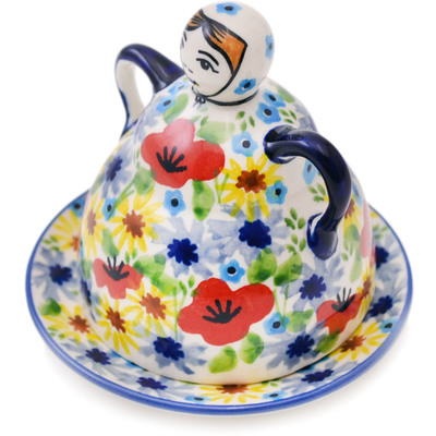 Polish Pottery Cheese Lady 4&quot; Winter To Spring UNIKAT