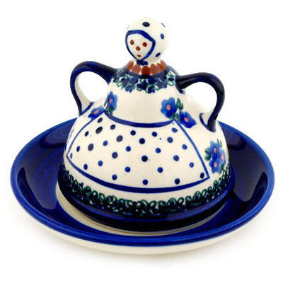 Polish Pottery Cheese Lady 5&quot; Forget Me Not Dots