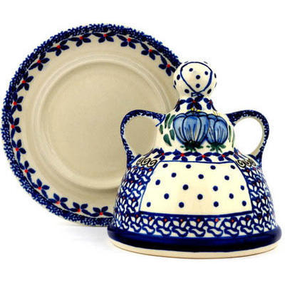 Polish Pottery Cheese Lady 6&quot; Blue Bulbs