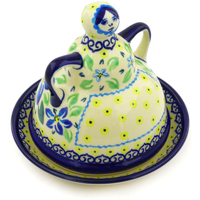 Polish Pottery Cheese Lady 6&quot; Blue Clematis