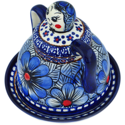 Polish Pottery Cheese Lady 6&quot; Blue Heaven UNIKAT