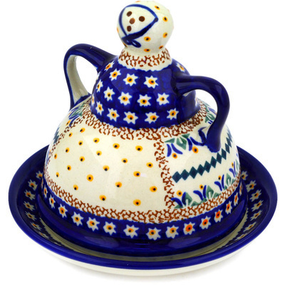 Polish Pottery Cheese Lady 6&quot; Floral Peacock UNIKAT