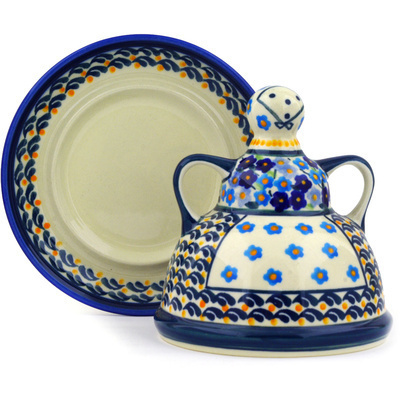 Polish Pottery Cheese Lady 6&quot; Forget Me Not Basket UNIKAT