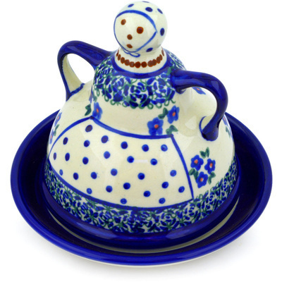 Polish Pottery Cheese Lady 6&quot; Forget Me Not Dots