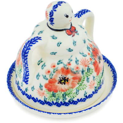 Polish Pottery Cheese Lady 6&quot; Lone Poppy