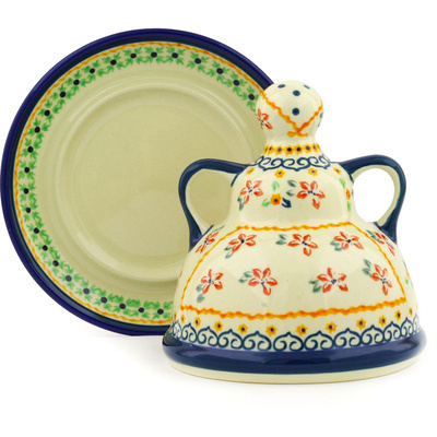 Polish Pottery Cheese Lady 6&quot; Orange Clematis