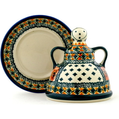 Polish Pottery Cheese Lady 6&quot; Peach Poppies UNIKAT