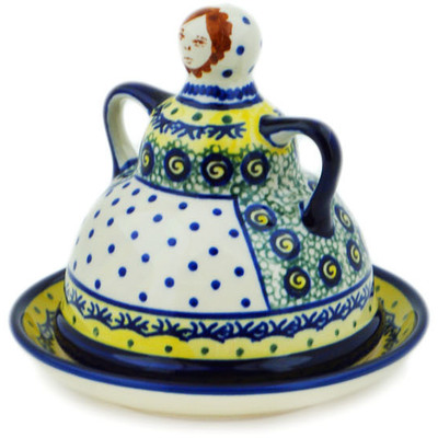 Polish Pottery Cheese Lady 6&quot; Peacock Bumble Bee