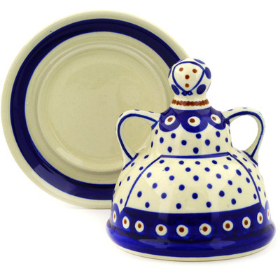 Polish Pottery Cheese Lady 6&quot; Peacock Dots