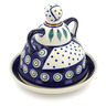 Polish Pottery Cheese Lady 6&quot; Peacock Leaves
