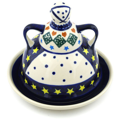 Polish Pottery Cheese Lady 6&quot; Peacock Stars