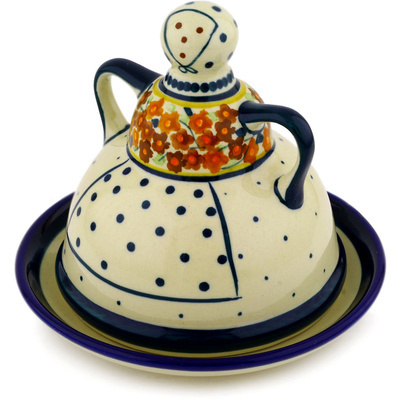 Polish Pottery Cheese Lady 6&quot; Russett Floral