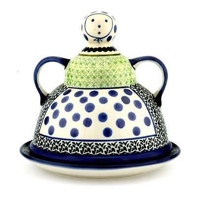 Polish Pottery Cheese Lady 8&quot; Black Rose Tips