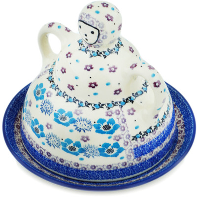 Polish Pottery Cheese Lady 8&quot; Blooming Blues