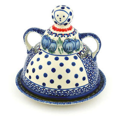 Polish Pottery Cheese Lady 8&quot; Blue Bulbs