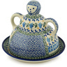 Polish Pottery Cheese Lady 8&quot; Blue Fan Flowers