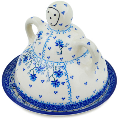 Polish Pottery Cheese Lady 8&quot; Blue Grapevine