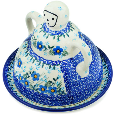 Polish Pottery Cheese Lady 8&quot; Blue Joy