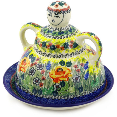 Polish Pottery Cheese Lady 8&quot; Copper Rose Meadow UNIKAT