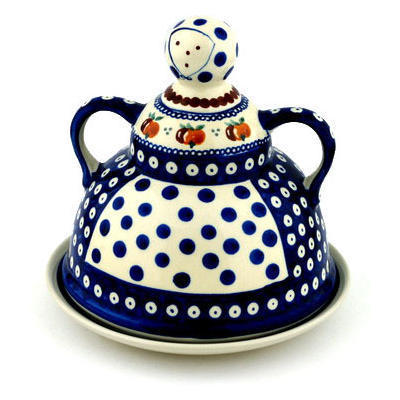 Polish Pottery Cheese Lady 8&quot; Country Apple Peacock