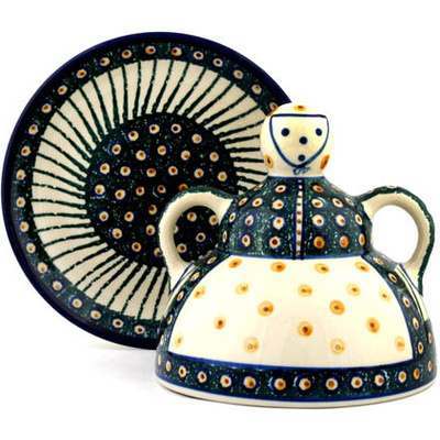 Polish Pottery Cheese Lady 8&quot; Emerald Peacock