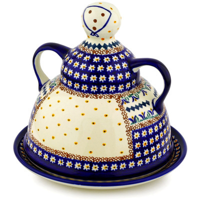Polish Pottery Cheese Lady 8&quot; Floral Peacock UNIKAT