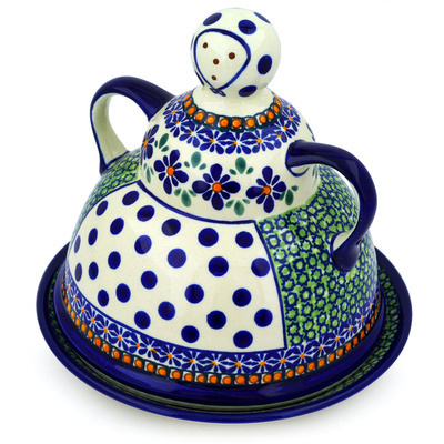 Polish Pottery Cheese Lady 8&quot; Gingham Flowers