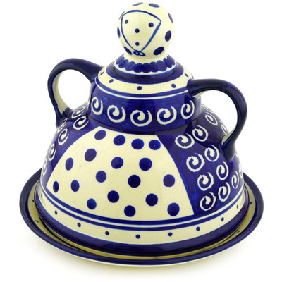 Polish Pottery Cheese Lady 8&quot; Ocean Swirl