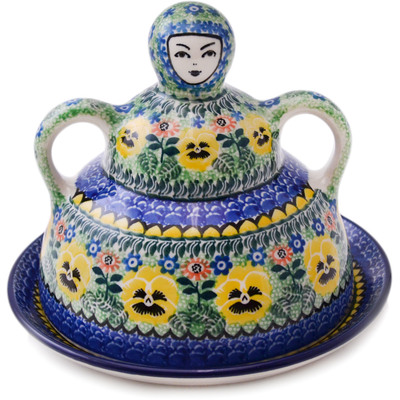 Polish Pottery Cheese Lady 8&quot; Pansies Field UNIKAT