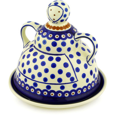 Polish Pottery Cheese Lady 8&quot; Peacock Dots