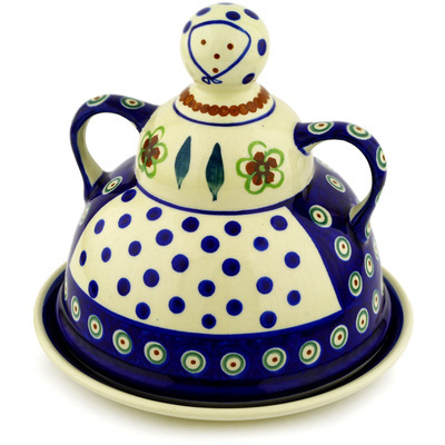 Polish Pottery Cheese Lady 8&quot; Peacock Garden