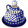 Polish Pottery Cheese Lady 8&quot; Peacock Leaves