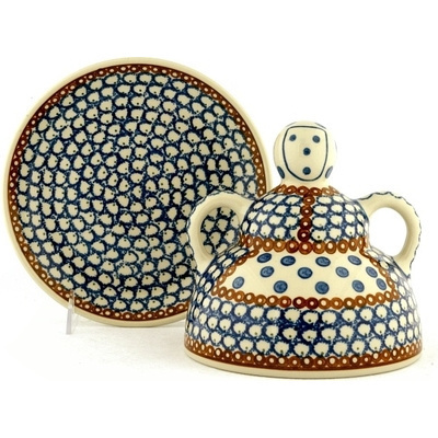 Polish Pottery Cheese Lady 8&quot; Peacock Rain