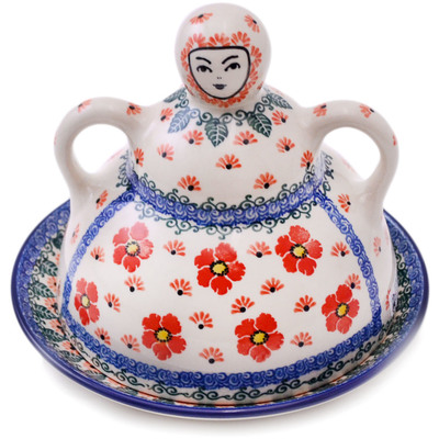 Polish Pottery Cheese Lady 8&quot; Pink Forget Me Not UNIKAT