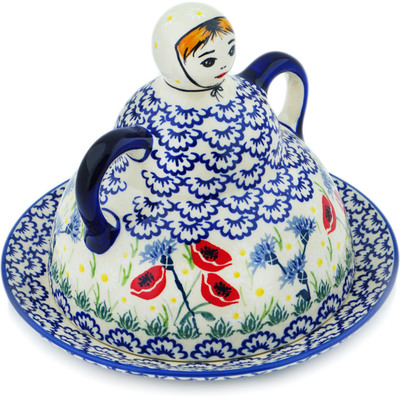 Polish Pottery Cheese Lady 8&quot; Poppies And Cornflowers UNIKAT