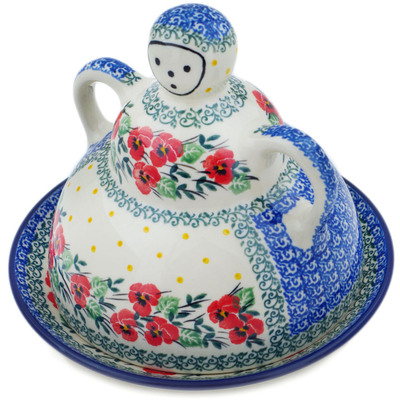 Polish Pottery Cheese Lady 8&quot; Red Pansy